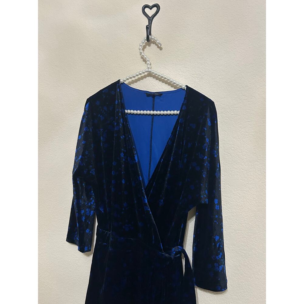 FRNCH Paris Wrap Dress Size Small Velvet Long Sleeve Black Blue Preppy Winter - Picture 4 of 12